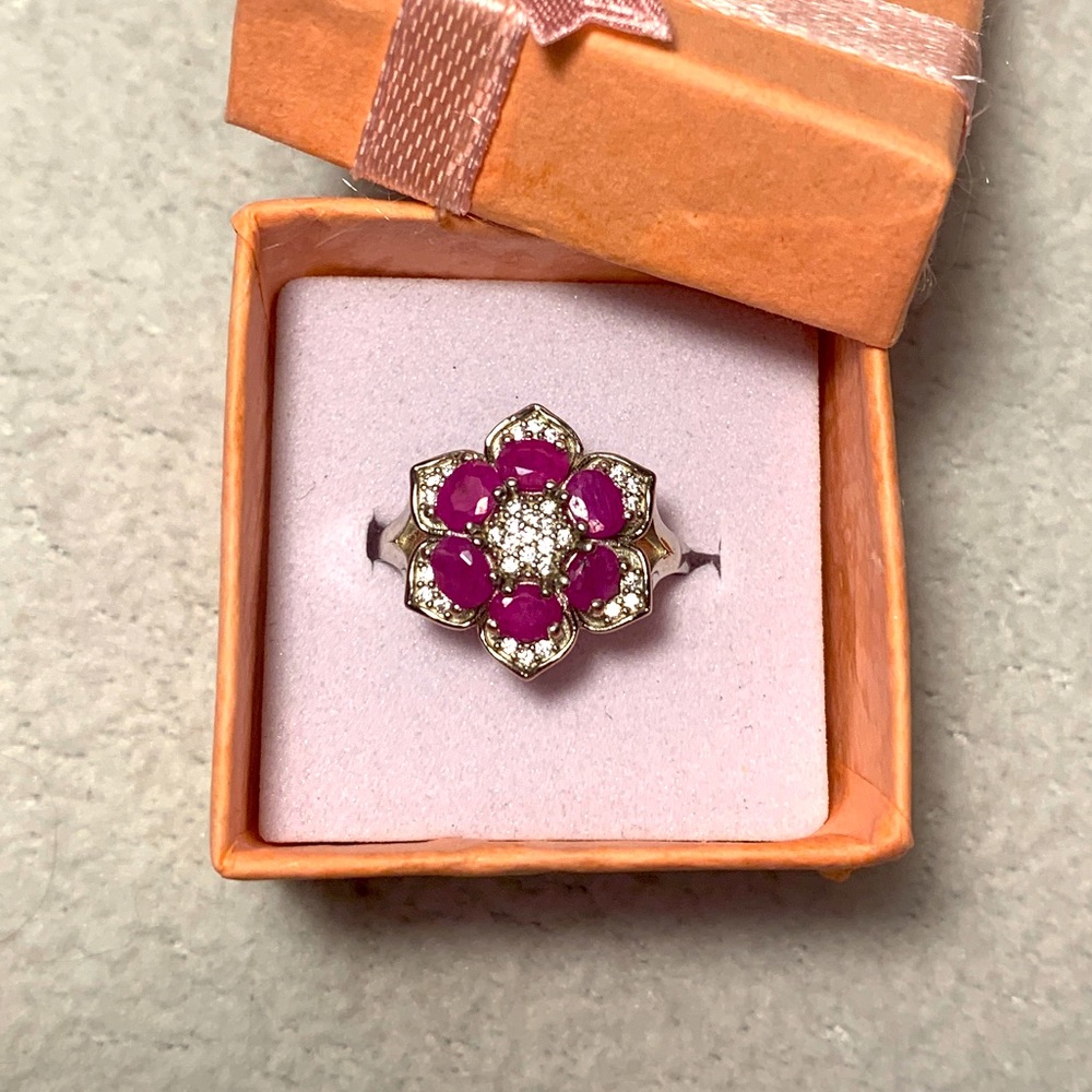 Natural Ruby & Sapphire Flower Ring